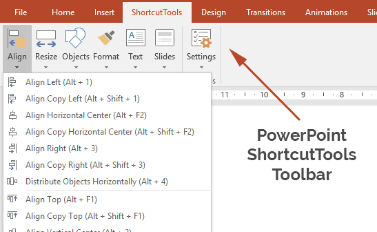 Основная панель PowerPoint SchortcutTools